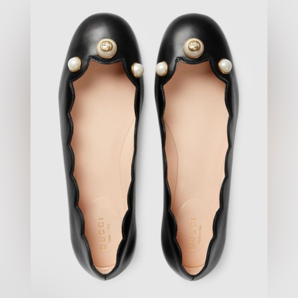 *NWT* Gucci Faux Pearl Accents Leather Ballet Flats